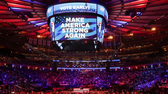 epa11687659 People arrive to Madison Square Garden before Republican presidential candidate and former US president Donald Trump holds a rally at the venue in New York, New York, USA, 27 October 2024. The United States will hold its presidential election on 05 November 2024. EPA/SARAH YENESEL