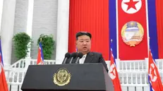 epaselect epa11595456 A photo released by the official North Korean Central News Agency (KCNA) shows North Korean leader Kim Jong Un delivering his speech on the 76th anniversary of the countryâ€™s founding in Pyongyang, North Korea, 09 September 2024 (issued 10 September 2024). According to KCNA, North Korean leader Kim Jong Un stated in his speech that the country will "steadily strengthen its nuclear force" to fully counter any threats posed by nuclear-armed rival states, and will intensify efforts to ensure that all of its armed forces, including the nuclear force, are combat-ready. EPA/KCNA EDITORIAL USE ONLY