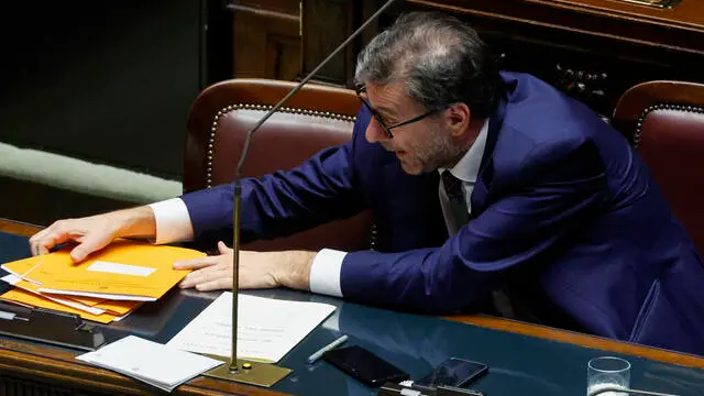 Italian Economy Minister Giancarlo Giorgetti during a question time at the Chamber od Deputies, Rome 13 November 2024. ANSA/FABIO FRUSTACI