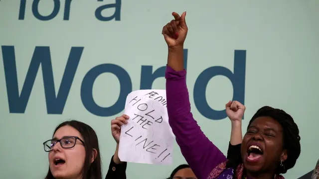 epa11727236 Feminist climate activists attend a joint action at the United Nations Climate Change Conference COP29 in Baku, Azerbaijan, 18 November 2024. The Azerbaijani capital of Baku hosts the 2024 United Nations Climate Change Conference (COP29) from 11 to 22 November 2024. EPA/IGOR KOVALENKO