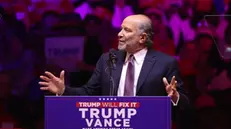 epa11688252 Howard Lutnick, Chairman and CEO of Cantor Fitzgerald, speaks during a rally held for former US President and Republican presidential candidate Donald Trump, at Madison Square Garden in New York, New York, USA, 27 October 2024. Trump is facing US Vice President and Democratic presidential candidate Kamala Harris in the upcoming election on 05 November 2024. EPA/SARAH YENESEL