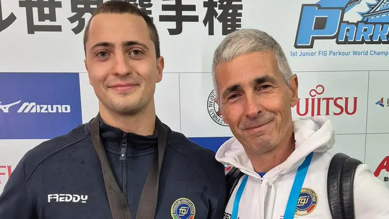 Andrea Consolini e il direttore tecnico della nazionale parkour