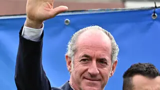 The governor of Veneto, Luca Zaia, during traditional Lega party rally in Pontida (Bergamo), 6 October 2024. ANSA/MICHELE MARAVIGLIA