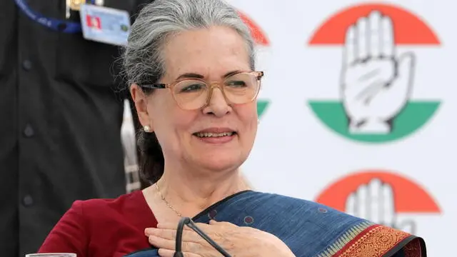 epa11260057 Indian National Congress senior leader Sonia Gandhi during the release of the election manifesto of Congress Party at the party's office in New Delhi, India, 05 April 2024. The Indian National Congress party released its election manifesto for the upcoming 2024 general election. EPA/RAJAT GUPTA