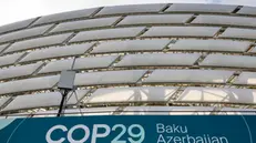 epa11730554 An installation with the COP29 logo is on display near the venue of the United Nations Climate Change Conference COP29 in Baku, Azerbaijan, 20 November 2024. The Azerbaijani capital of Baku hosts the 2024 United Nations Climate Change Conference (COP29) from 11 to 22 November 2024. EPA/ANATOLY MALTSEV