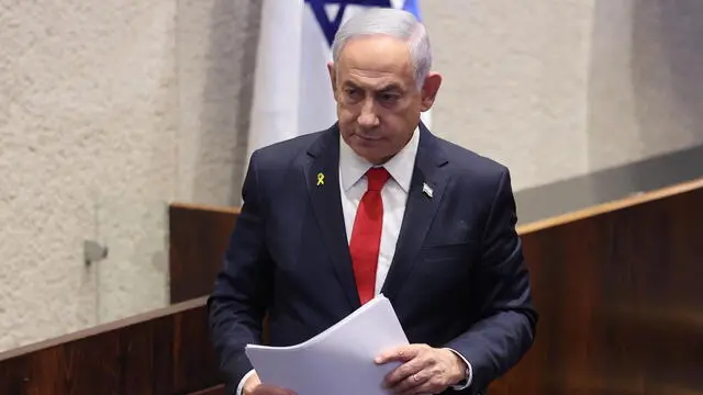 epa11727609 Israeli Prime Minister Benjamin Netanyahu speaks during a discussion called on by the opposition on the release of the Israeli hostages held by Hamas, at the Knesset in Jerusalem, Israel, 18 November 2024. According to Israel's military, around 100 Israeli hostages remain in captivity in the Gaza Strip, including the bodies of 33 confirmed dead. EPA/ABIR SULTAN