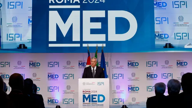 Italian Foreign Minister and Deputy Prime Minister Antonio Tajani attends opening session at the Rome Med 2024, Mediterranean Dialogues conference in Rome, Italy, 25 November, 2024. ANSA/FABIO FRUSTACI