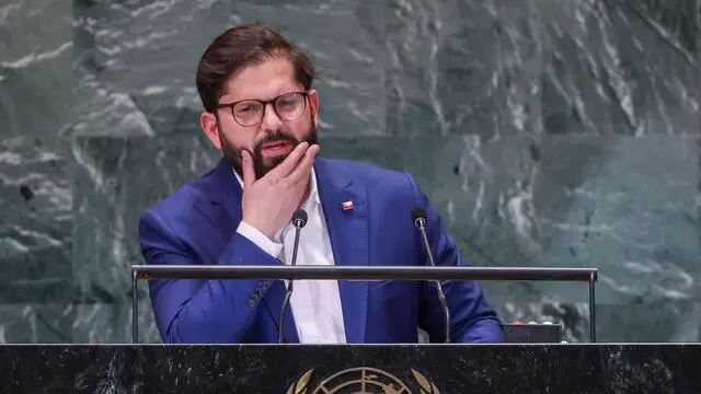 epa11621368 Chilean President Gabriel Boric speaks during the 'Summit of the Future' being held in advance of this weekâ€™s General Debate of the 79th session of the United Nations General Assembly at United Nations Headquarters in New York, New York, USA, 23 September 2024. EPA/SARAH YENESEL