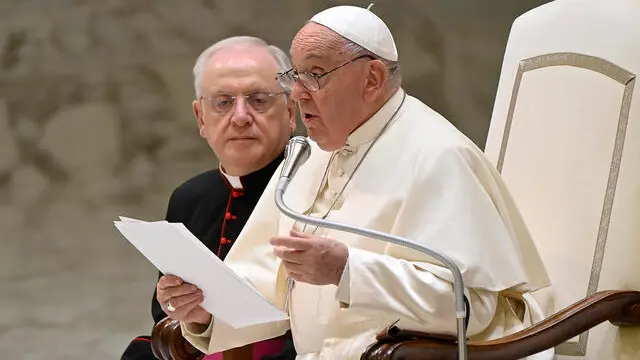 Pope Francis leads an audience with fishermen and participants of the CEI Conference on National Healthcare Services in the Paul VI Hall, Vatican City, 23 November 2024. ANSA/RICCARDO ANTIMIANI