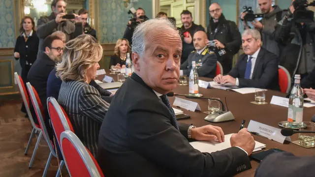 Tavolo per l’ordine e la sicurezza in Prefettura dopo i fatti del Corvetto con il ministro dell’interno Piantedosi, Milano 28 Novembre 2024 ANSA/MATTEO CORNER