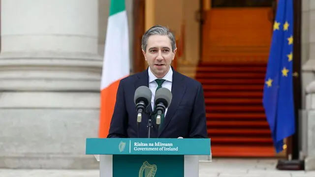 epa11710052 A handout photo made available by the Government Information Service shows Irish Taoiseach Simon Harris makes a statement at Government Buildings in Dublin, Ireland, 08 November 2024. Harris made a statement ahead of the Dail being formally dissolved ahead of the general election on 29 November 2024. EPA/GOVERNMENT INFORMATION SERVICE / HANDOUT MANDATORY CREDIT HANDOUT EDITORIAL USE ONLY/NO SALES