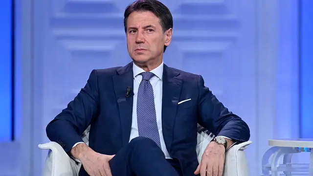 epa11742139 President of Movimento 5 Stelle, Giuseppe Conte, appears on the Raiuno Italian TV program Cinque Minuti hosted by Italian journalist Bruno Vespa(not pictured), in Rome, Italy, 26 November 2024. EPA/RICCARDO ANTIMIANI