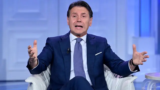 President of Movimento 5 Stelle, Giuseppe Conte, attends the Raiuno Italian tv program Porta a Porta conducted by Italian journalist Bruno Vespa, Rome, Italy, 26 November 2024. ANSA/RICCARDO ANTIMIANI