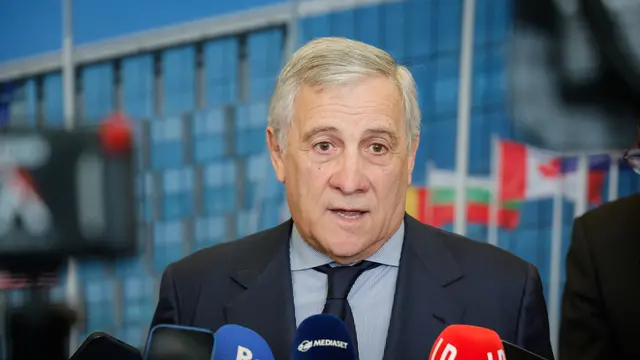 Italy's Minister for Foreign Affairs, Antonio Tajani talks to the Media at NATO Headquarters during Meeting of NATO Ministers of Foreign Affairs, in Brussels, Belgium, 4 December 2024. ANSA/GIUSEPPE LAMI