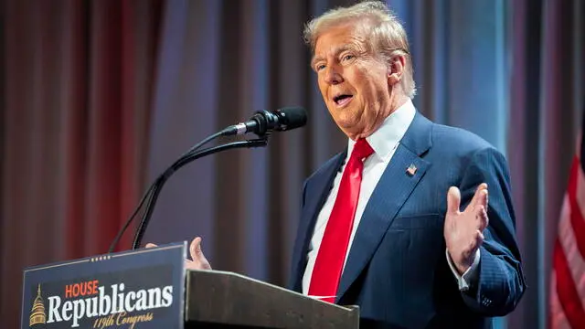 epa11718826 US President-elect Donald Trump speaks during a meeting with House Republicans at the Hyatt Regency hotel in Washington, DC, USA, 13 November 2024. EPA/ALLISON ROBBERT / POOL