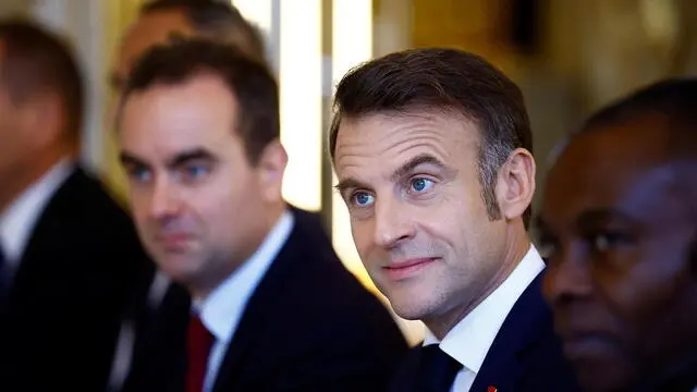 epa11745064 French President Emmanuel Macron (C), French Junior Minister for Francophonie and International Partnerships Thani Mohamed Soilihi and French Defence Minister Sebastien Lecornu attend a meeting with Nigerian President Bola Ahmed Tinubu at the Elysee Palace in Paris, France, 28 November 2024. The Nigerian president is on a state visit to France. EPA/SARAH MEYSSONNIER / POOL MAXPPP OUT