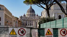 Construction site fencing at Piazza Pia, which is part of the preparations for the Jubilee Year of 2025 in Rome, Italy, 15 November 2024. The Jubilee, referred to as the Holy Year, is an occasion in the Catholic Church that generally takes place every 25 years. The jubilee year will begin on 24 December 2024. ANSA/FABIO FRUSTACI