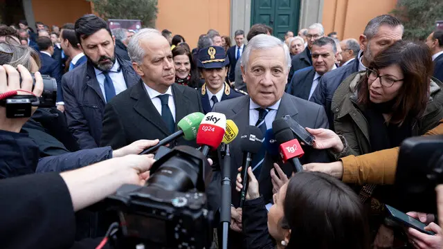 Il ministro degli interni Matteo Piantedosi il ministro degli esteri Antonio Tajani, al “Liaison Officers Meeting” . Roma, 6 dicembre 2024 ANSA/MASSIMO PERCOSSI