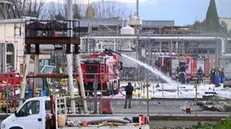 epa11766369 Firefighters work at the scene of an explosion at the 'Eni' fuel depot in Calenzano, Florence, Italy, 09 December 2024. The explosion killed two people, injured nine, and left three missing, according to Tuscany's governor Eugenio Giani. A fire broke out at the fuel storage, affecting just the loading area and not the tanks, according to a statement issued by Eni. EPA/CLAUDIO GIOVANNINI