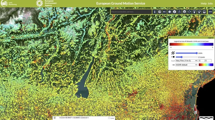 Una porzione del nord Italia e la provincia di Brescia sul sito Copernicus