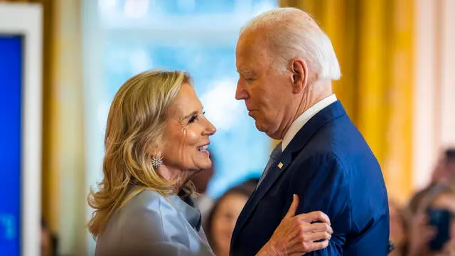 epa11770842 US President Joe Biden (R), along with First Lady Dr Jill Biden (L), host the first White House Conference on Women's Health Research in the East Room of the White House in Washington, DC, USA, 11 December 2024. Biden pushed for broad investment in women's health, saving it's important for all Americans. 'We haven't gotten that through to the other team yet.' EPA/JIM LO SCALZO