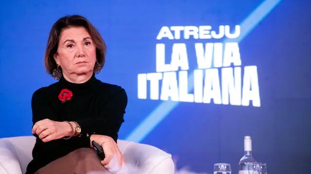 La ministra della Famiglia e Pari opportunita' Eugenia Roccella durante il dibattito, Costruire il futuro La via italiana per sostenere la famiglia, all’evento di Fratelli d’ ltalia (Fdl), Atreju la via italiana, al Circo Massimo, Roma, 14 dicembre 2024. ANSA/ANGELO CARCONI