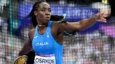 epa11528700 Daisy Osakue of Italy competes in the Women Discus Throw final of the Athletics competitions in the Paris 2024 Olympic Games, at the Stade de France stadium in Saint Denis, France, 05 August 2024. EPA/CHRISTIAN BRUNA