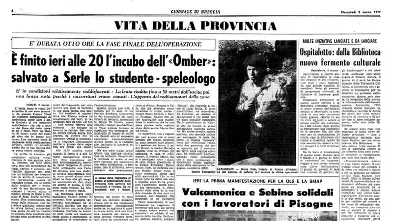 La pagina del 9 marzo del Giornale di Brescia: il giorno prima Franco Vinai venne salvato