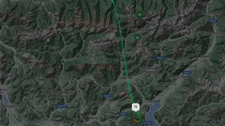 L'elicottero in volo da Sondrio a Fonteno - FlightRadar24