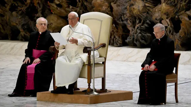 Pope Francis during an audience with members of the Italian association against Leukemia, Lymphoma and Myeloma (AIL) in the Paul VI hall, Vatican City, 14 December 2024. ANSA/ETTORE FERRARI (npk)