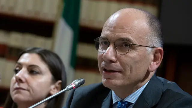 Enrico Letta, alla presentazione della rivista Arel dedicata a Nino Andreatta . Roma, 19 dicembre 2024 ANSA/MASSIMO PERCOSSI