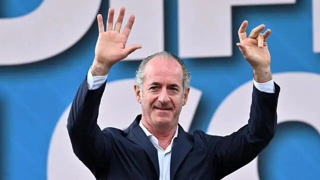 The governor of Veneto, Luca Zaia, during traditional Lega party rally in Pontida (Bergamo), 6 October 2024. ANSA/MICHELE MARAVIGLIA