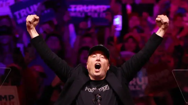 epa11688261 Elon Musk, businessman, gestures to the audience during a rally held for former US President and Republican presidential candidate Donald Trump, at Madison Square Garden in New York, New York, USA, 27 October 2024. Trump is facing US Vice President and Democratic presidential candidate Kamala Harris in the upcoming election on 05 November 2024. EPA/SARAH YENESEL