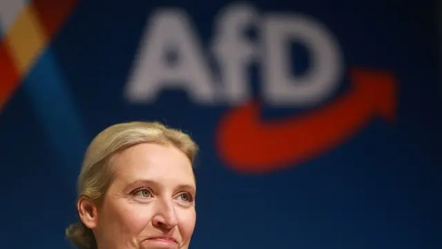 epa11761907 Alternative for Germany (AfD) party and faction co-chairwoman and top candidate for the federal election Alice Weidel looks on during a press conference of the Alternative for Germany (AfD) in Berlin, Germany, 07 December 2024. The Alternative for Germany (AfD) party held a press conference to present their Chancellor candidate ahead of the upcoming German federal election. EPA/CLEMENS BILAN