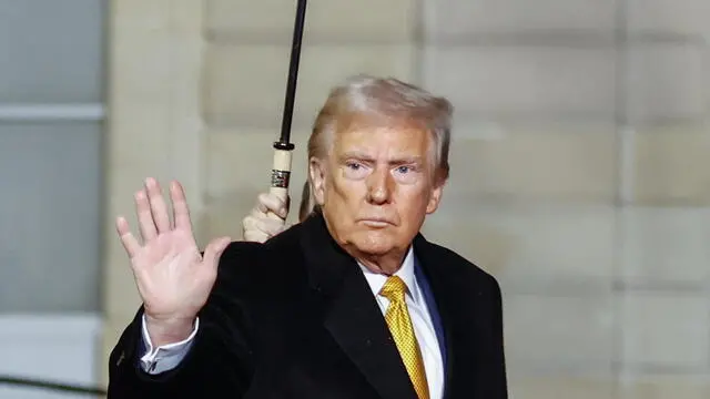 epa11762985 US president-elect Donald J. Trump leaves the Elysee Palace to attend a ceremony for the reopening of the Notre Dame de Paris Cathedral, in Paris, France, 07 December 2024. The Notre-Dame de Paris Cathedral reopens on 07 December after nearly six years of renovation work following its destruction by a fire on 15 April 2019. EPA/Mohammed Badra