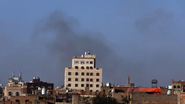 epa11793975 Smoke rises from Sana'a airport following Israeli airstrikes, in Sana'a, Yemen, 26 December 2024. Israel has conducted airstrikes on Sana'a airport in the capital Sana'a in response to Houthi attacks on Israel, Houthis-controlled ministry of defense reported. EPA/YAHYA ARHAB