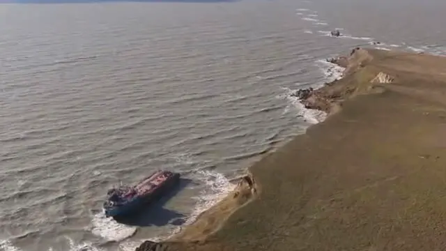 epa11781141 A still image taken from a handout video released by the press service of the Ministry of Natural Resources of the Russian Federation shows a damaged tanker in the Kerch Strait, Russia 16 December 2024. On 15 December, the tankers Volgoneft-212 and Volgoneft-239 collided during a storm, according to Russia's Emergencies Ministry department in Crimea. The incident caused an oil spill in the Black Sea. EPA/RUSSIAN MINISTRY NATURAL RESOURCES, ENVIRONMENT HANDOUT -- MANDATORY CREDIT -- BEST QUALITY AVAILABLE -- HANDOUT EDITORIAL USE ONLY/NO SALES