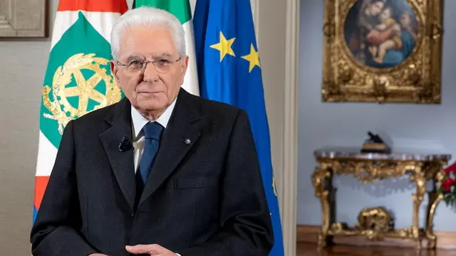 epa11800303 A handout photo made available by the Quirinal Presidential Palace (Palazzo del Quirinale) Press Office shows Italian President Sergio Mattarella during his end-of-year speech from the Quirinal Palace in Rome, Italy, 31 December 2024. EPA/PAOLO GIANDOTTI/QUIRINAL PALACE PRESS OFFICE HANDOUT HANDOUT EDITORIAL USE ONLY/NO SALES