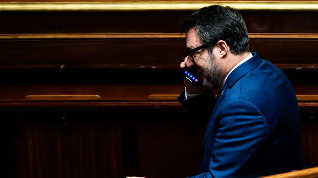 Il ministro delle Infrastrutture e Trasporti Matteo Salvini in aula al Senato durante il Voto sulla Fiducia posta dal Governo sulla Manovra Economica per la legge del Bilancio di previsione dello Stato per l’Anno finanziario 2025 e Bilancio Pluriennale per il triennio 2025-2027, Roma, 28 dicembre 2024. ANSA/ANGELO CARCONI