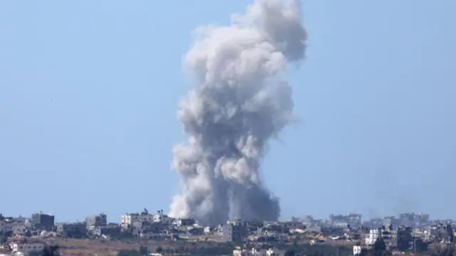 epa11339509 Smoke rises as a result of an Israeli air strike in Jabalia, northern Gaza Strip, as seen from the Israeli side of the border, southern Israel, 14 May 2024. The Israeli military stated on 14 May, that Israeli troops 'expanded' their activity in the area of Jabalia overnight, and conducted 'targeted operations' in the area. More than 35,000 Palestinians and over 1,455 Israelis have been killed, according to the Palestinian Health Ministry and the Israel Defense Forces (IDF), since Hamas militants launched an attack against Israel from the Gaza Strip on 07 October 2023, and the Israeli operations in Gaza and the West Bank which followed it. EPA/ATEF SAFADI