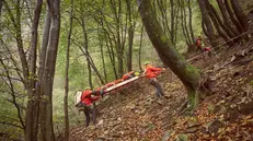 Gli uomini del Soccorso alpino durante il recupero di una persona in difficoltà e infortunata