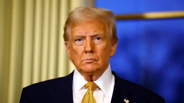 epa11762858 US President-elect Donald Trump attends a meeting with French President Emmanuel Macron (not pictured) at the Elysee Palace, as part of ceremonies marking the reopening of the Notre Dame de Paris cathedral, in Paris, France, 07 December 2024. The Notre Dame de Paris Cathedral reopens on 07 December after nearly six years of renovation work following its destruction by a fire on 15 April 2019. EPA/SARAH MEYSSONNIER / POOL MAXPPP OUT