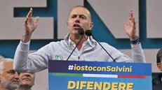 Massimiliano Romeo during traditional Lega party rally in Pontida (Bergamo), 6 October 2024. ANSA/MICHELE MARAVIGLIA