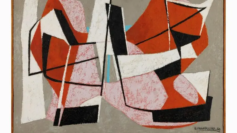 Enrico Prampolini, Composizione, 1950, olio su masonite, Collezione Museo Maga Gallarate