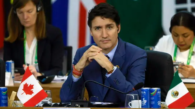 epa11729431 Canadian Prime Minister Justin Trudeau attends the second day of the G20 Summit of Heads of State, in Rio de Janeiro, Brazil, 19 November 2024. The G20 Summit brings together leaders from 55 nations and organizations on 18 and 19 November at the Museum of Modern Art in Rio de Janeiro. EPA/SEBASTIAO MOREIRA