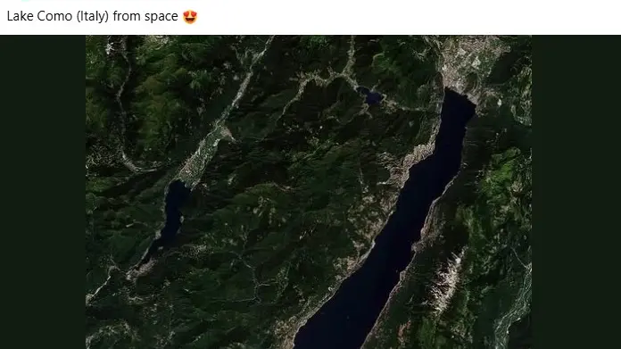 Il dettaglio del post su Fb di Visit Italy con la scritta: "Lake Como (Italy) from space"