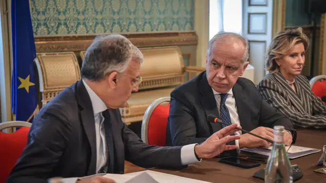 Tavolo per l’ordine e la sicurezza in Prefettura dopo i fatti del Corvetto con il ministro dell’interno Piantedosi, Milano 28 Novembre 2024 ANSA/MATTEO CORNER