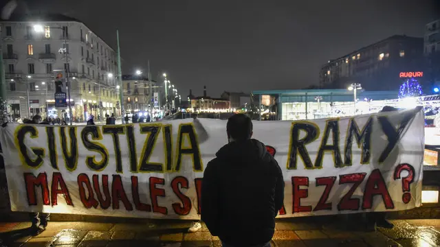 Corteo per Ramy partenza da piazza 24 maggio, Milano 9 Gennaio 2025 ANSA/MATTEO CORNER