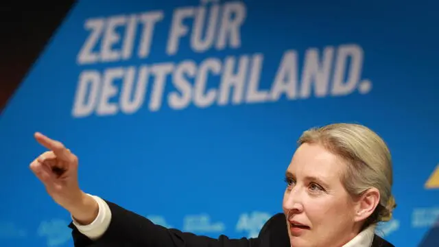 epa11761859 Alternative for Germany (AfD) party and faction co-chairwoman and top candidate for the federal election Alice Weidel gestures during a press conference of the Alternative for Germany (AfD) in Berlin, Germany, 07 December 2024. The Alternative for Germany (AfD) party held a press conference to present their Chancellor candidate ahead of the upcoming German federal election. EPA/CLEMENS BILAN