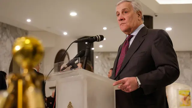 Italy's Minister for Foreign Affairs, Antonio Tajani talks to the Media after meeting with President of Lebanon Michel Aoun, in Beirut on occasion of his mission in Lebanon, 10 January 2025. ANSA/GIUSEPPE LAMI